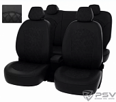 Чехлы на автомобильные сидения Kia Optima IV 2015-> РОМБ/отстрочка черная, черная экокожа + черная алькантара "Оригинал"